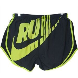 Nike Women's Running Shorts M Black Neon Yellow Dri-Fit Sporty Athletic Shorts